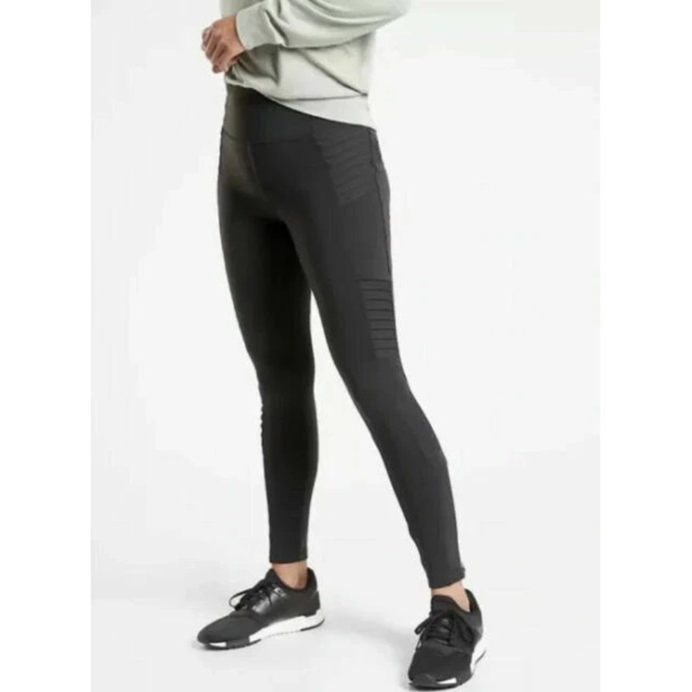 ATHLETA Delancey Moto Tight Women's SIZE XS Black Legging Pockets Stretch Yoga